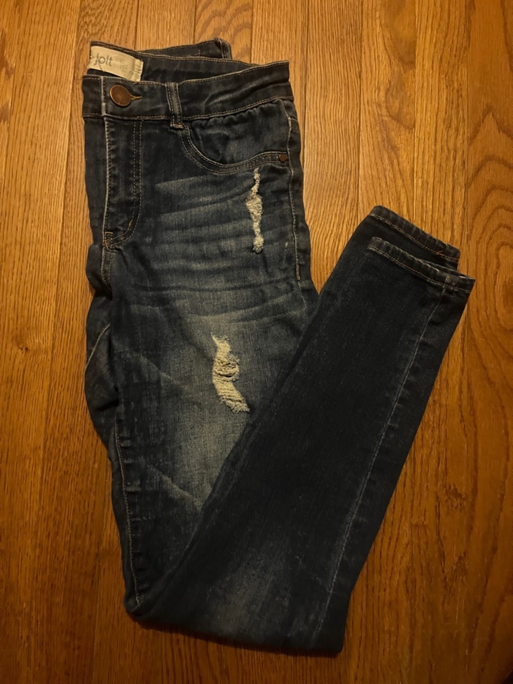 Jolt Women's Dark Blue Distressed Skinny Jeans